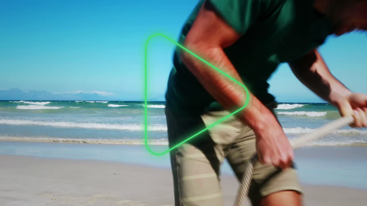 해변에서 즐겁게 지내는 행복한 다세대 백인 가족의 놀이 애니메이션