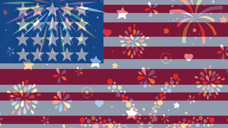 animation of american flag and fireworks with statistics processing