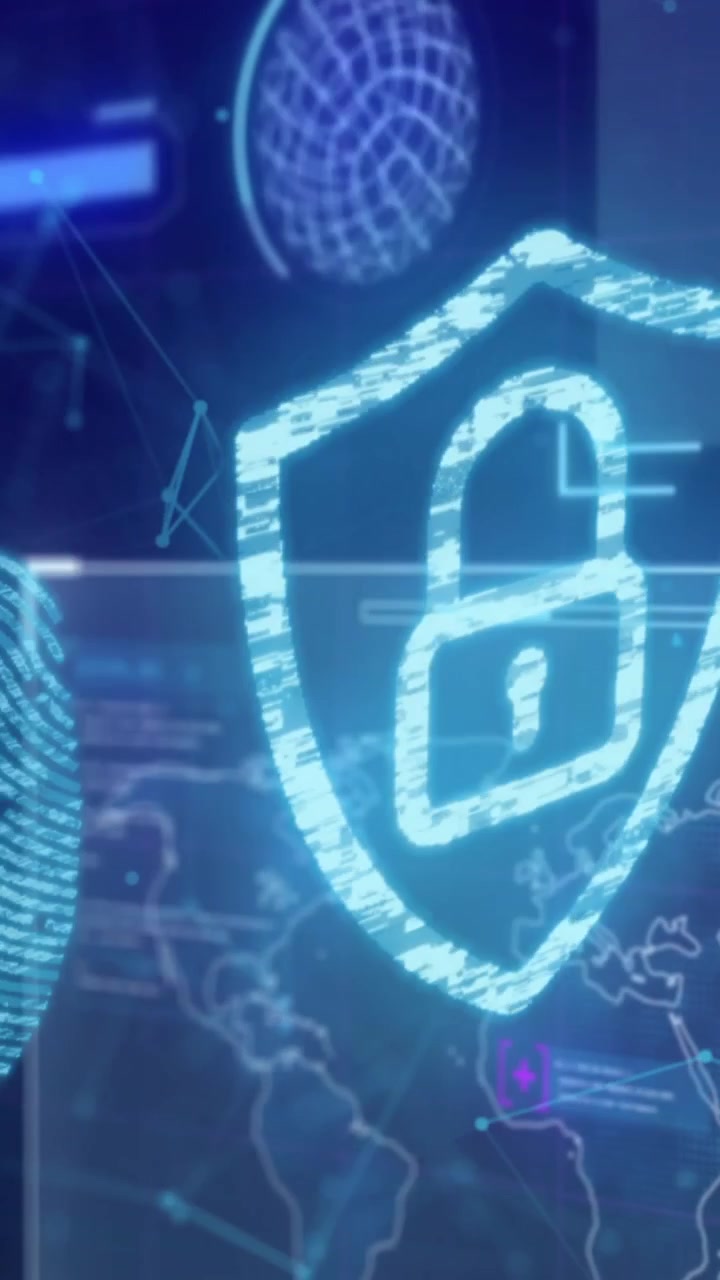 Animazione di una rete di connessioni e icone digitali su interfaccia.