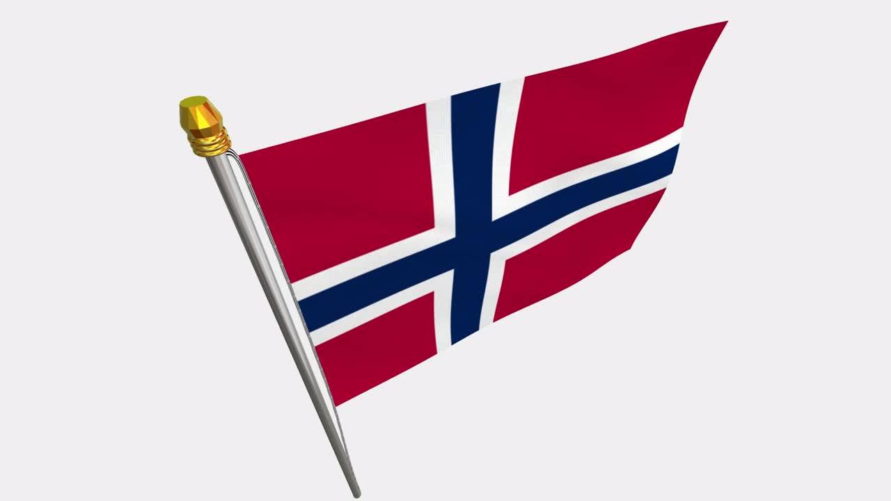 노르웨이 국기가 바람에 날아다니는 루프 비디오, 4k의 느린 동작 비디오, 알파 채널