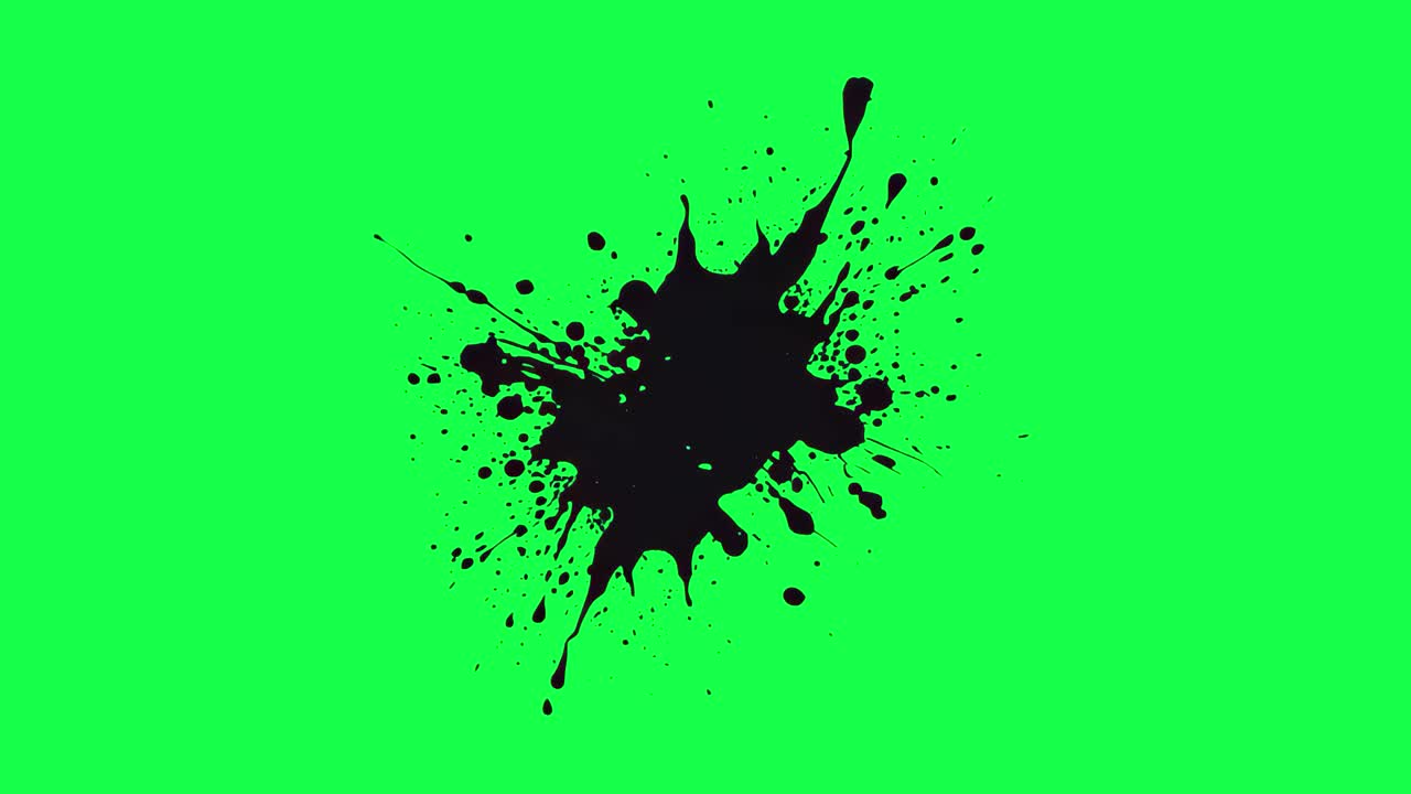 Black ink splash animation, transparent 4K video, green screen