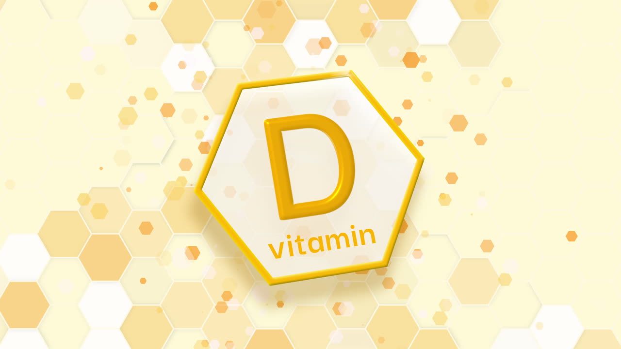 Hexagon shape vitamin D logo design with medical background and orange gradient color, supplement and medical concept. Loop animation.