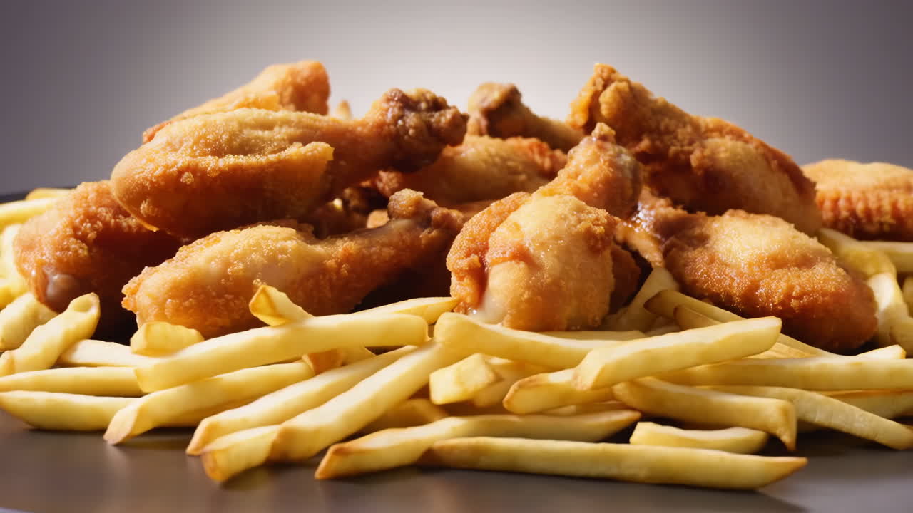 Close-up of Fried Chicken and French Fries