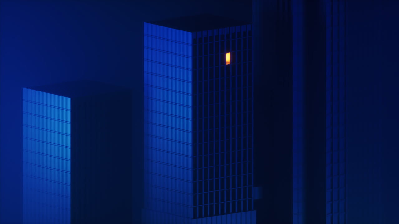 밤에 도시 건물, 모 건물, 3d 렌더링