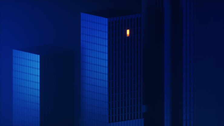 городское здание ночью, модульное здание,3d рендеринг.