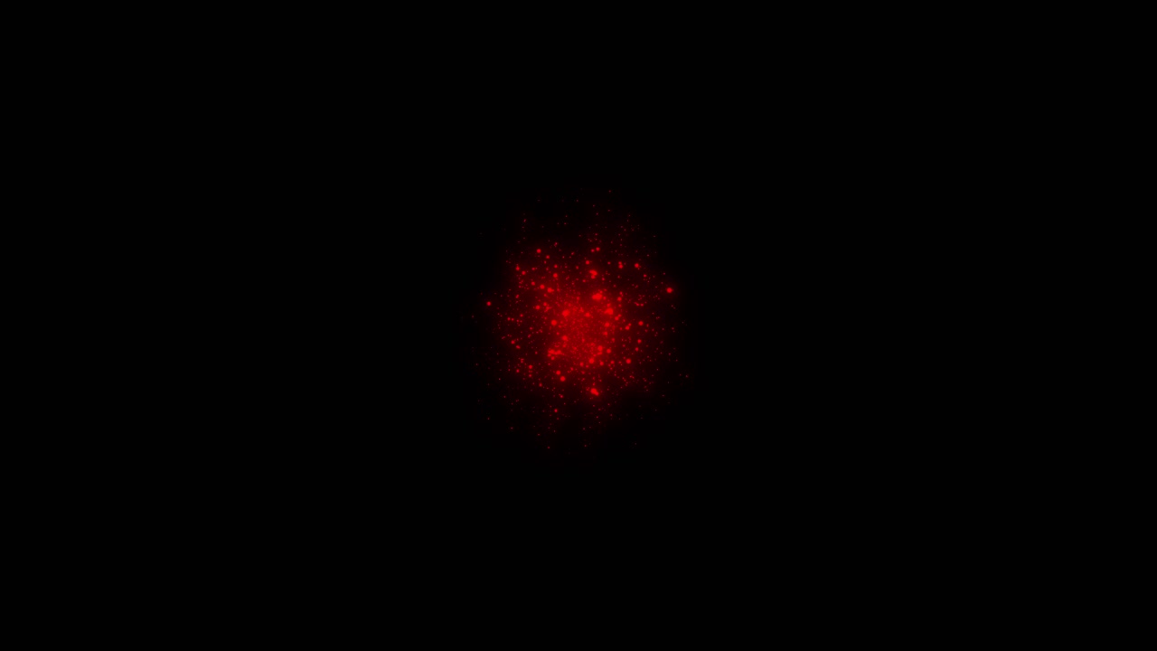 Dense cluster of red particles glows and hovers in center. Perfect for magical, Christmas, or fantasy concepts. Seamless loop