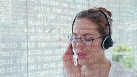 call centre agent wearing glasses and interface codes