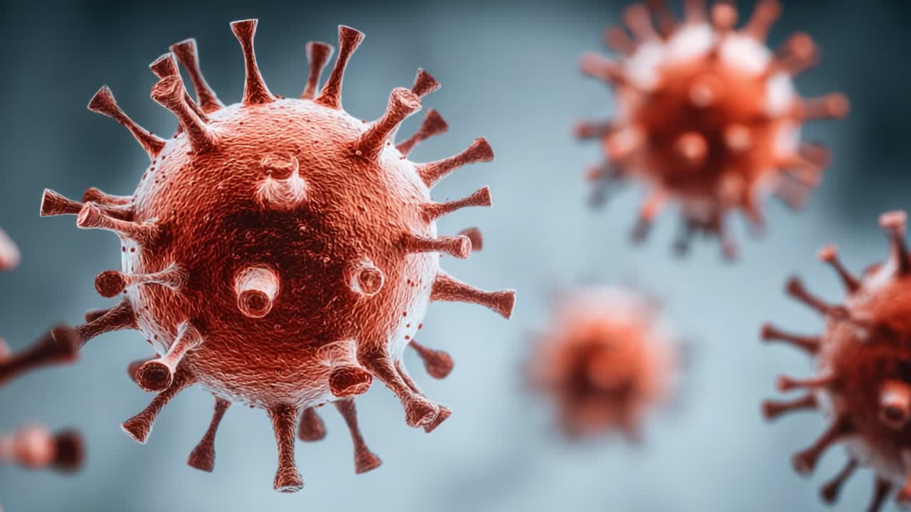 Visualizzazione ingrandita di particelle virali che mostrano caratteristiche strutturali e protuberanze superficiali uniche, con particolare attenzione alla loro morfologia distintiva e ai meccanismi di interazione