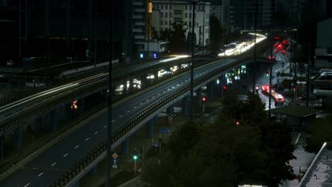 dynamic night traffic in warsaw cityscape