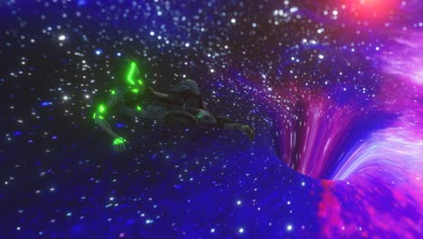 astronauta cayendo en un agujero de gusano a través de una galaxia colorida