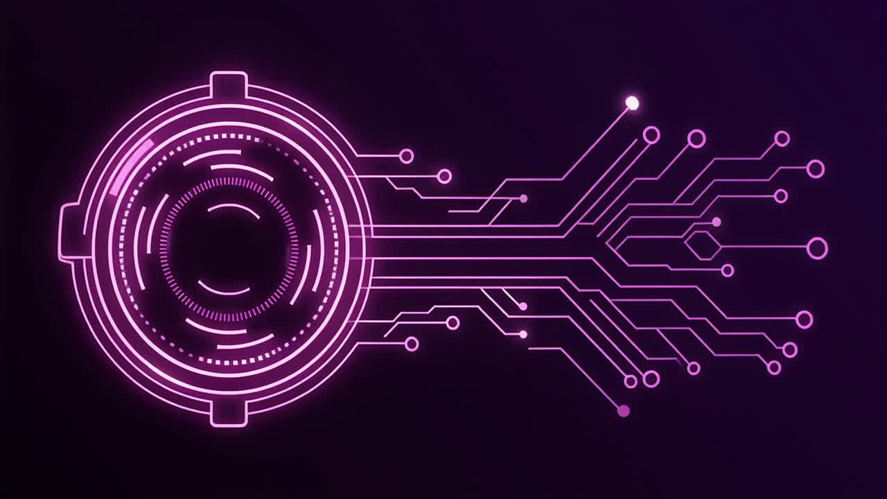 Abstract Glowing Purple Circuit Board Animation