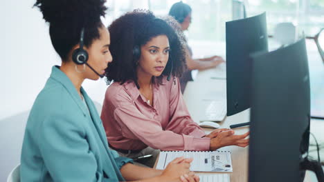 call center, coaching and computer with women