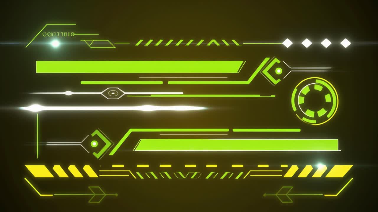 Futuristic Digital HUD Interface Animation with Green and Yellow Elements