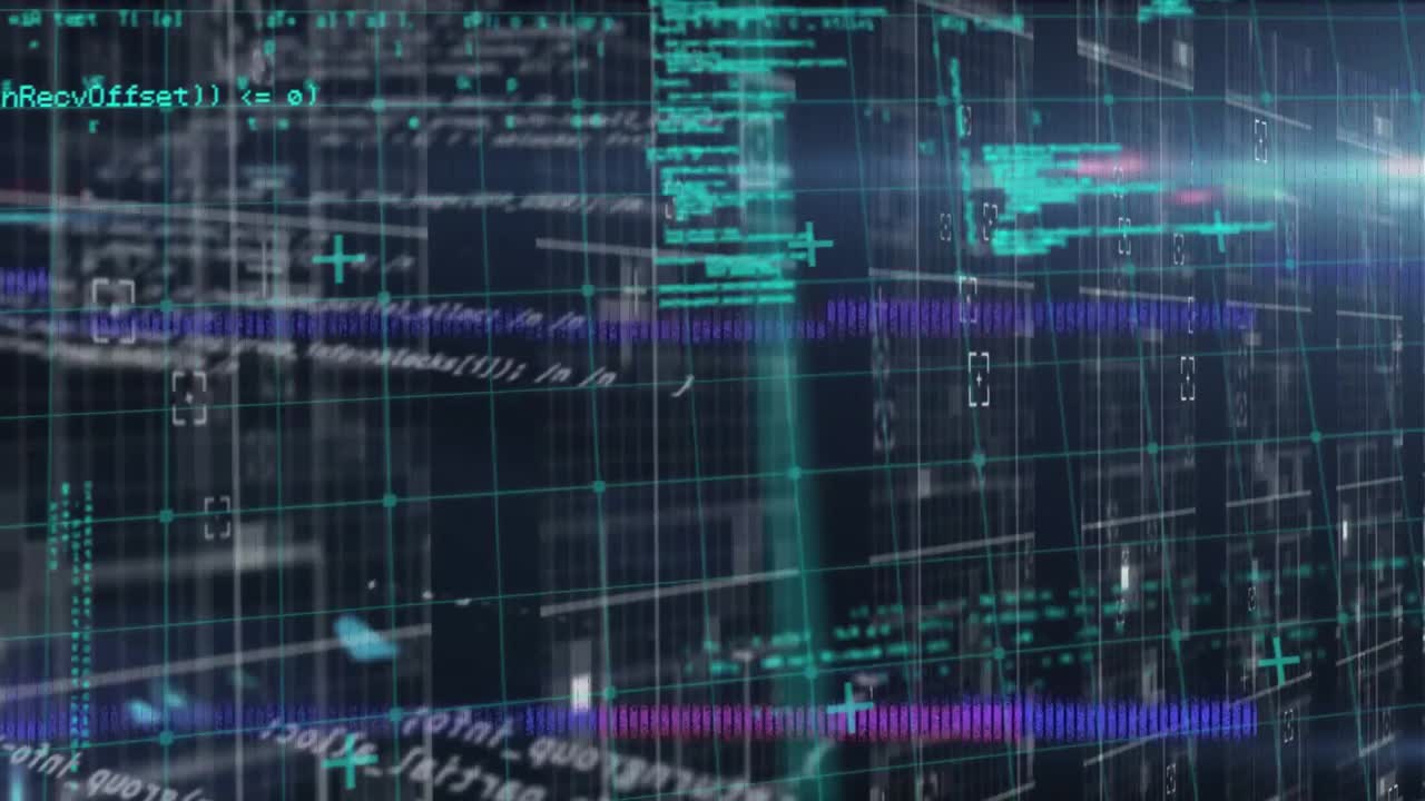 Animation of glitch technique over programming language against abstract background