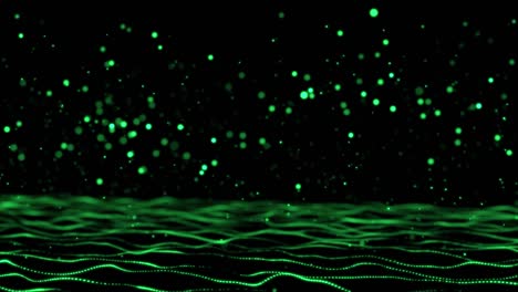 animation of particles keep falling and bounce. the color is green.