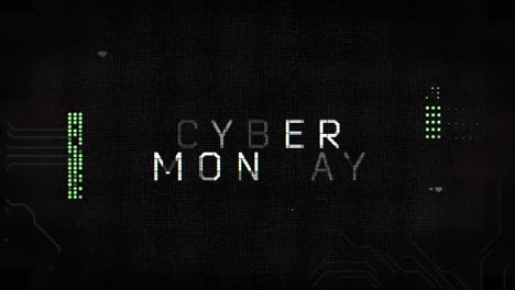 Cyber-Monday-Text-Auf-Digitalem-Bildschirm-Mit-HUD-Elementen-Und-Glitch