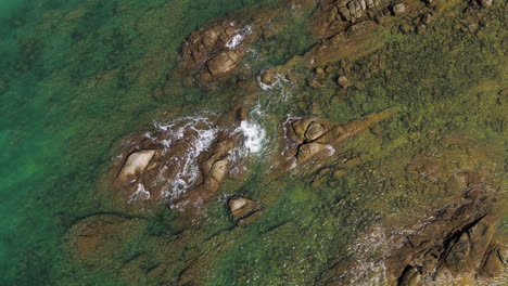 Clear-waves---Rocky-shoreline-and-turquoise-clear-Water---Natai,-Thailand---Top-view