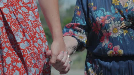 senior and caregiver handholding in french elderly home