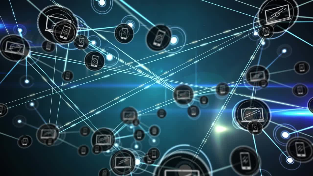 Glowing hub sending beams spawning device nodes camera zooming out expanding network to show links