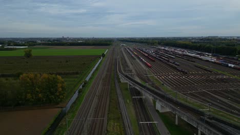 panoramic view of train tracks at kijfhoek hump yard between rotterdam and dordrecht in western netherlands