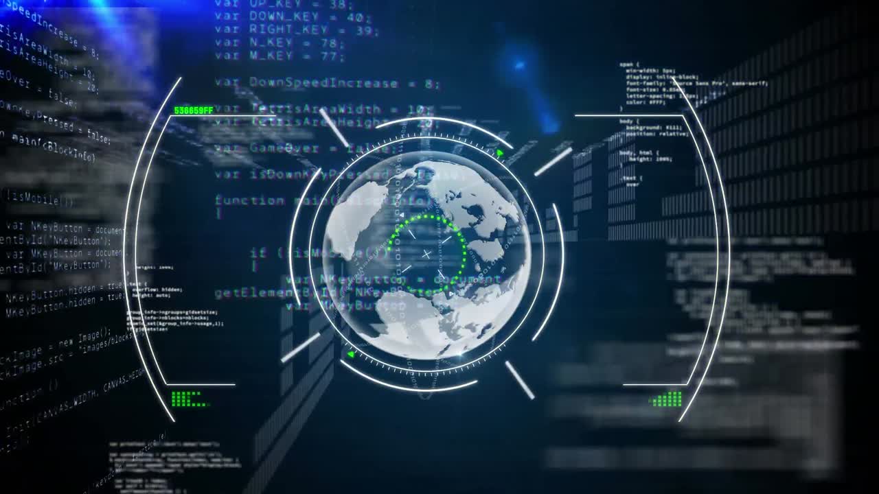Animation of scope scanning and data processing over dark background