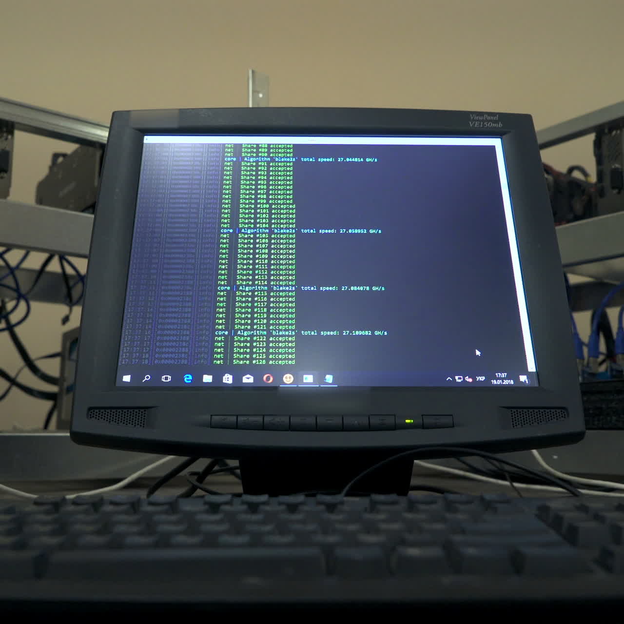 Crypto currency. Farm with video cards. Bitcoin.