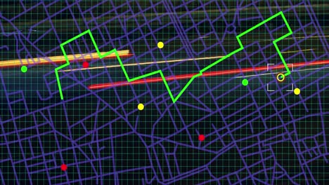 Glitch-Effekt-über-Navigationskartenlinienschema-Gegen-Nächtlichen-Stadtverkehr