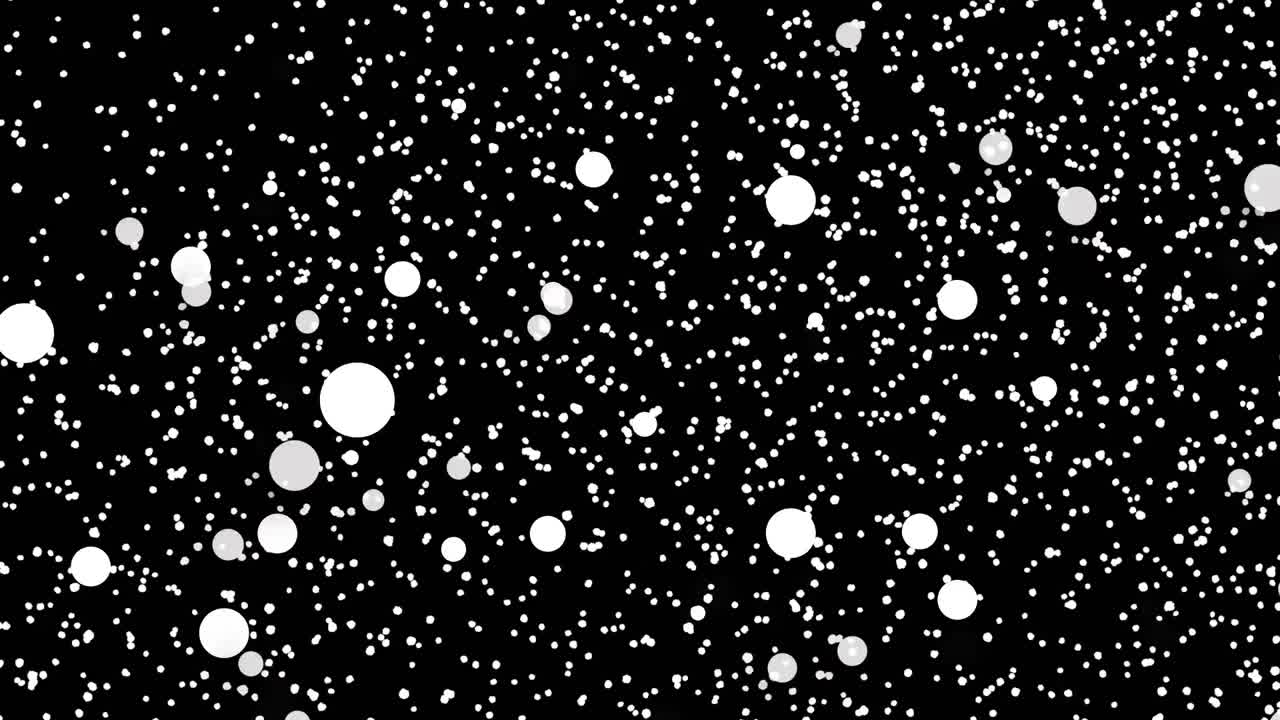 Animazione di cerchi bianchi e grigi e particelle bianche che si muovono su sfondo nero