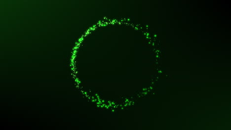 animation of rotating green particle ring forming a trail of bokeh spirals