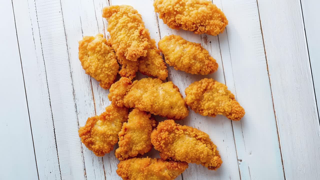 nuggets de pollo crujientes en madera blanca
