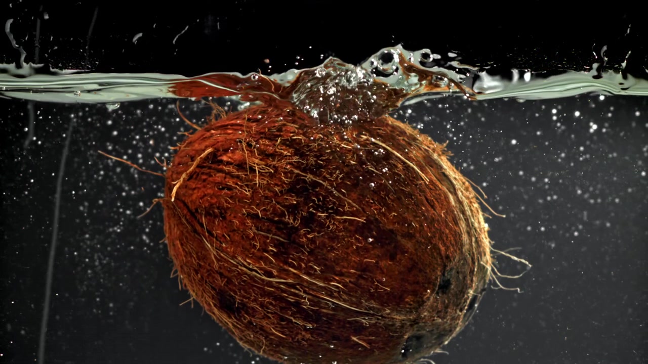 Slow Motion Water Splashing on a Fresh Coconut