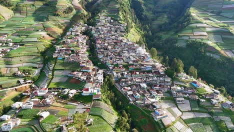 birds eye view over the nepal of java village on the slopes of mount sumbing volcano, indonesia