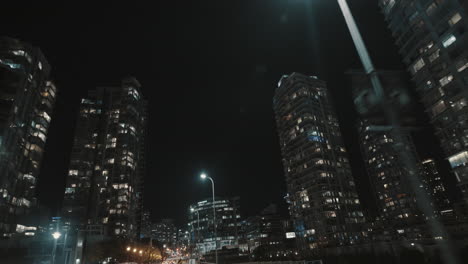 night wide shot of condos in downtown vancouver, canada
