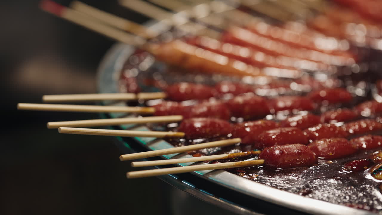 Grilled Sausages on Skewers at a Night Market