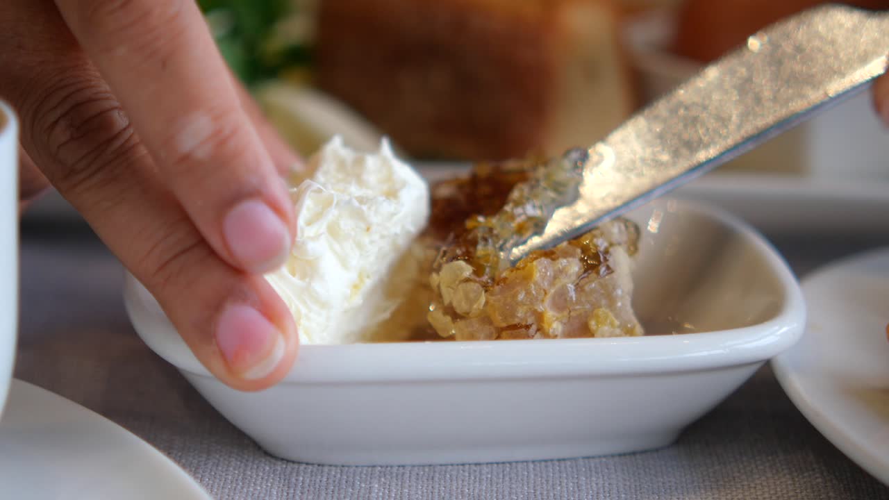 Close-up of Honeycomb and Cream