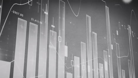 animación de estadísticas y procesamiento de datos financieros sobre un fondo gris