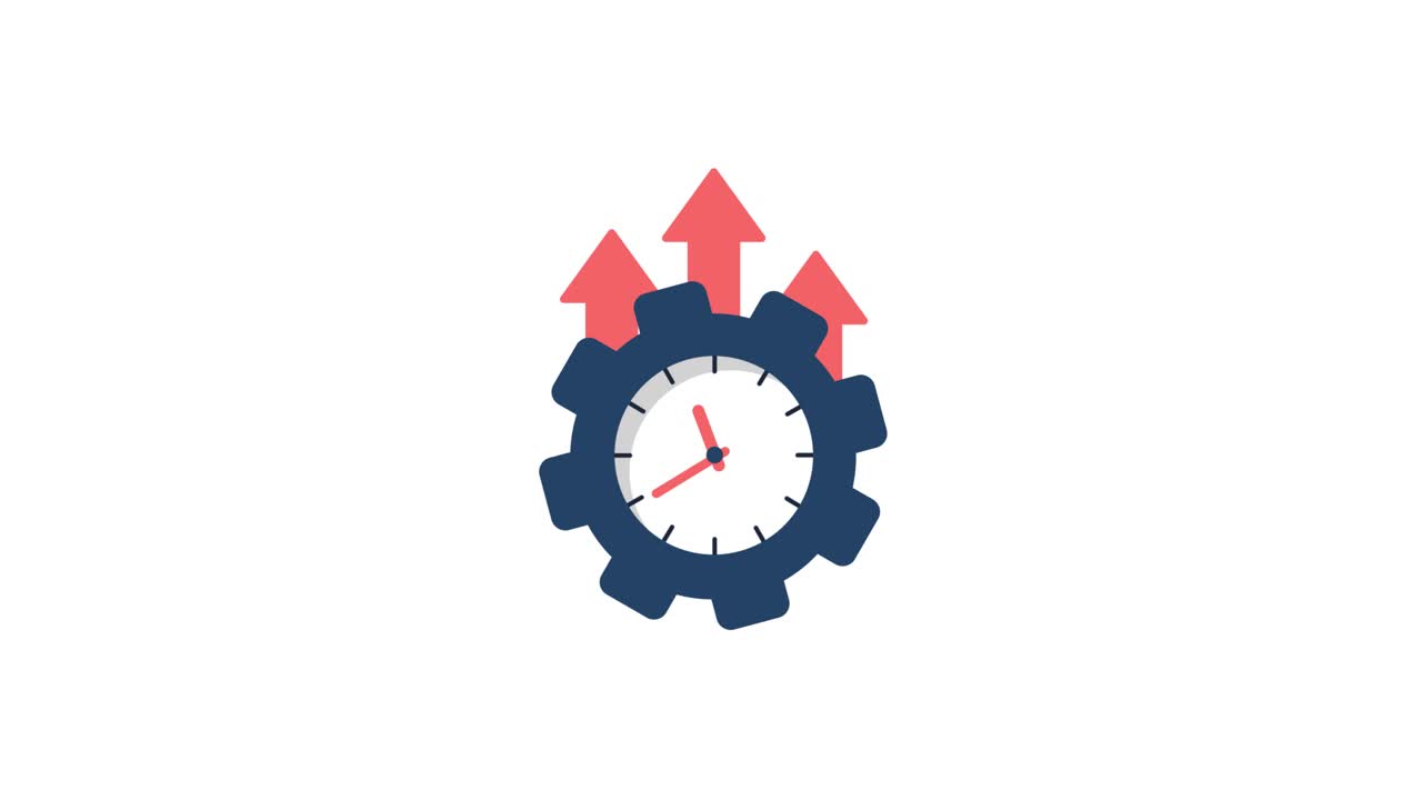 Animated Icon of Clock and Gear with Upward Arrows for Progress