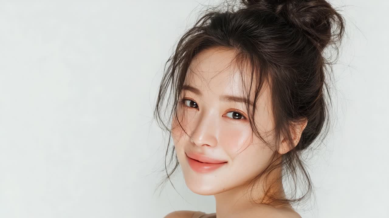 A Beautiful Woman with Natural Skin Radiance and Effortless Charm in a Neutral Background Captured in Dynamic Poses Reflecting Joy and Warmth