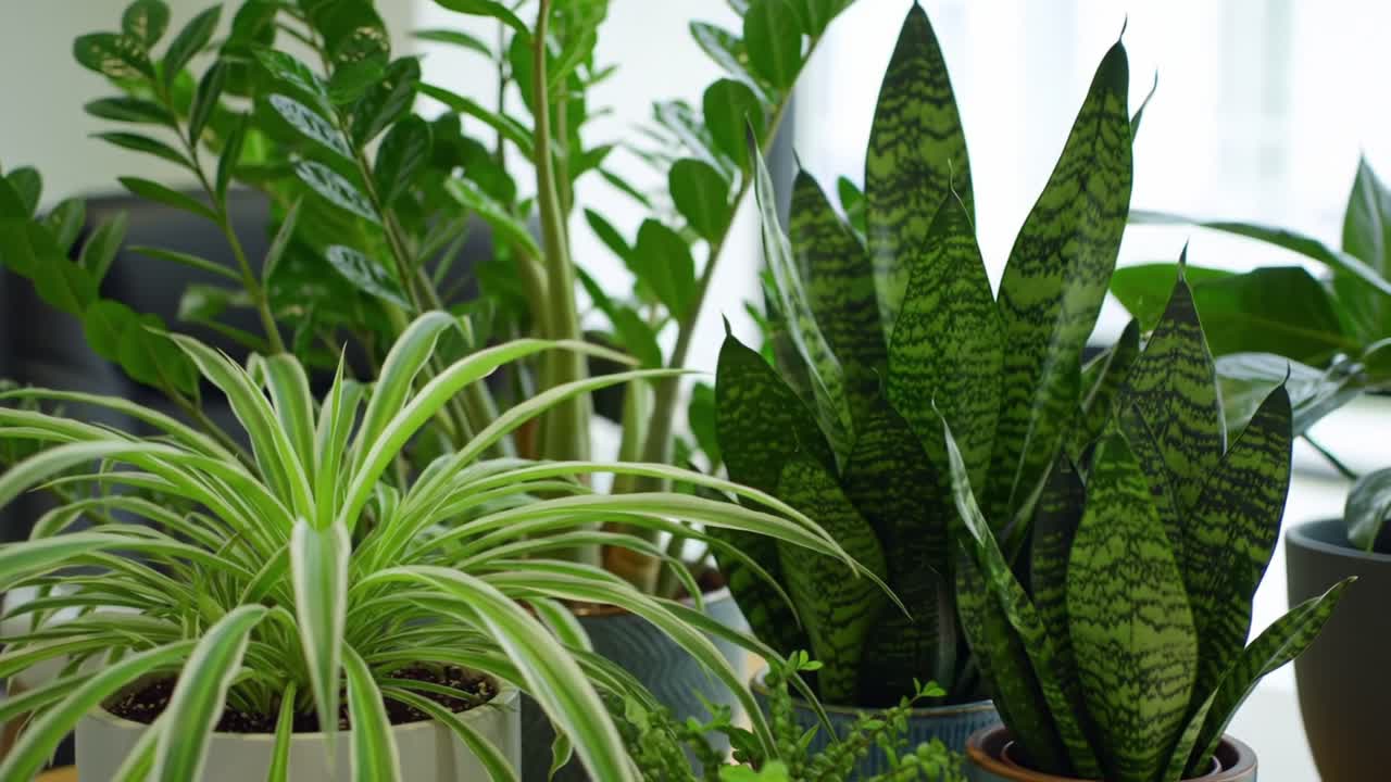 A Beautiful Array of Indoor Plants: Showcasing Lush Greenery, Unique Foliage, and the Tranquil Aesthetics of Nature Enriching Home Decor