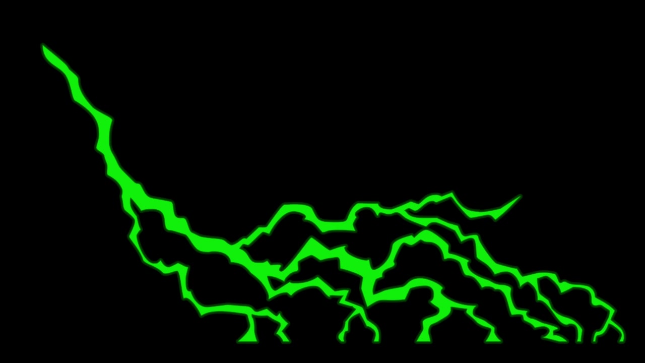 Animazione: fulmine verde isolato su sfondo nero