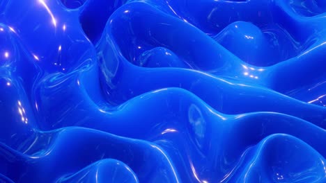 looped festive liquid bg in 4k. abstract wavy pattern on bright glossy surface, blue color, waves on paint fluid in smooth animation. glitters on viscous 3d liquid. creative backdro