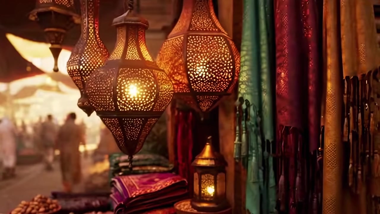 Vibrant Traditional Market with Spices and Food Stalls