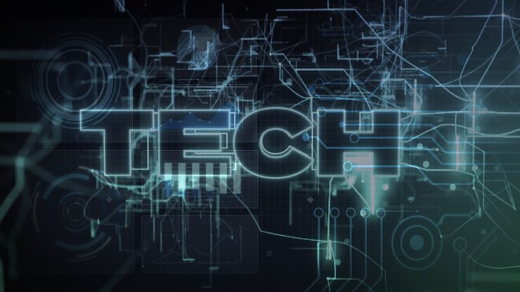 Neon lines drifting in forming pulsing nodes and glowing TECH letters integrating into circuit