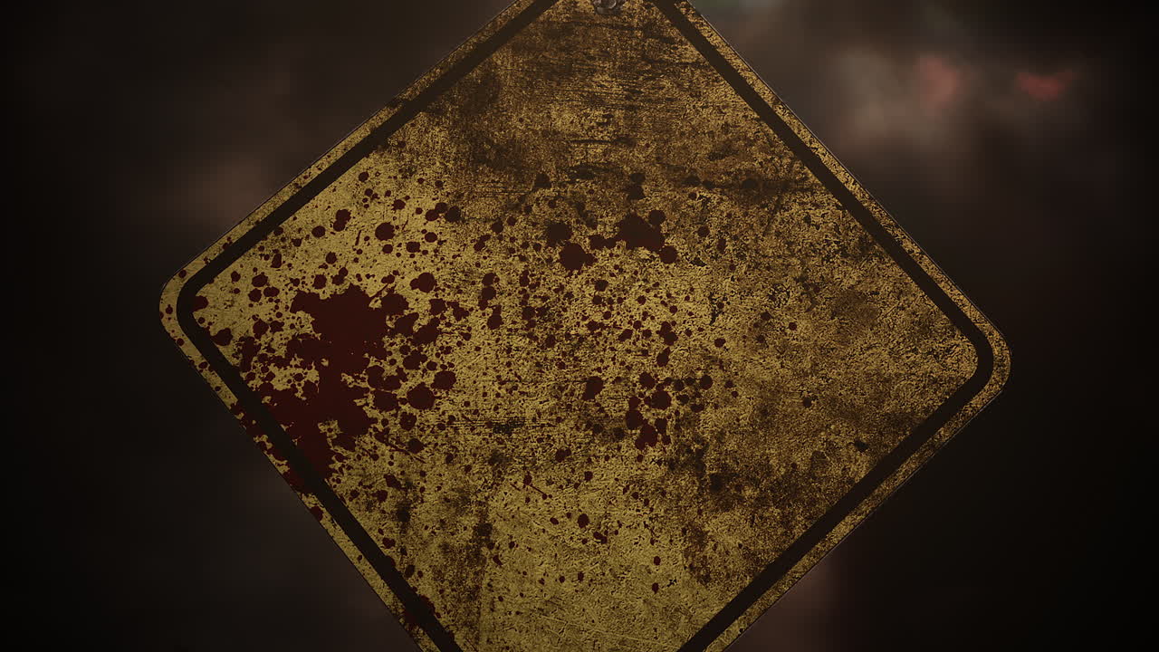 도로 표지판이 있는 신비로운 공포 배경을 속이거나 치료하세요