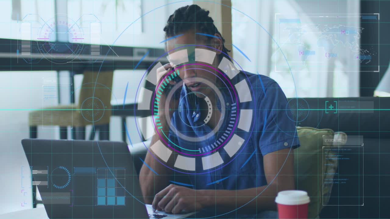 Animation of data processing with scope scanning over diverse business people