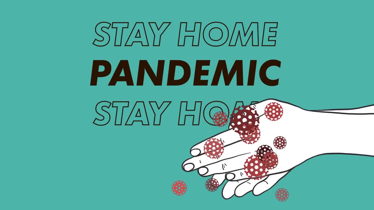 코로나바이러스 콘셉트 텍스트 코로나19 세포가 손을  ⁇ 는 동안 움직입니다.