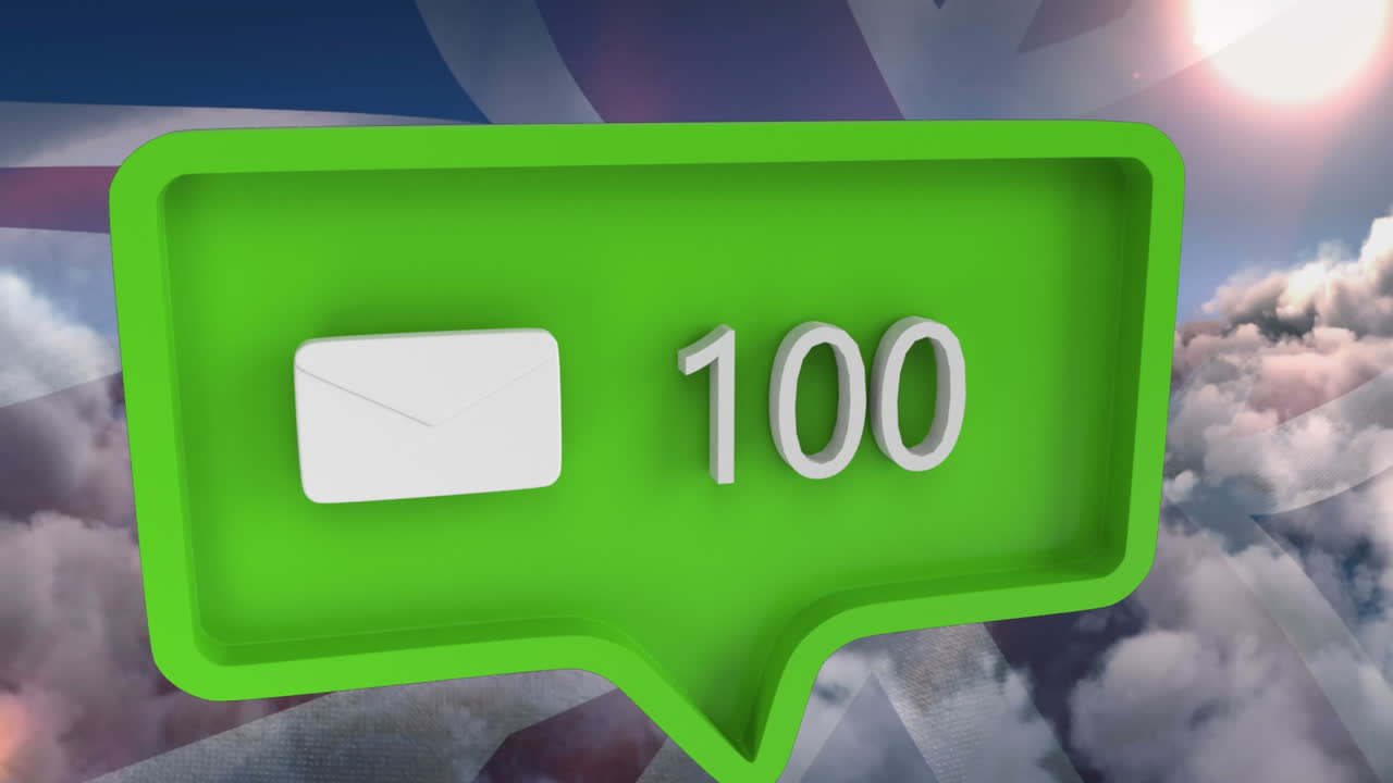 미국 국기와 함께 음성 거품에 숫자를 가진 메시지 아이콘의 애니메이션