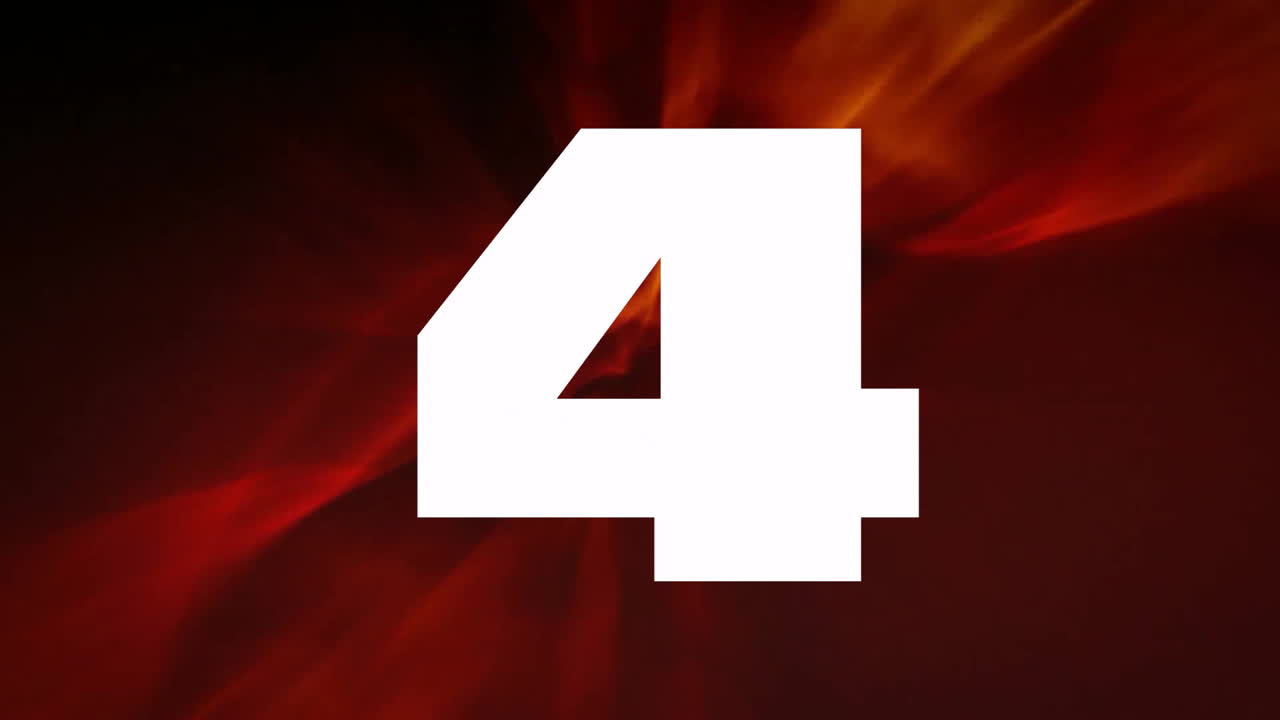 Number 5 animation over red and black abstract background