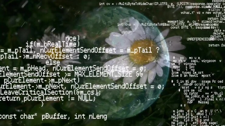 Animation of data processing over globe and flowers on black background