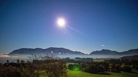 day to night time lapse of a valley near the attersee in the austrian alps